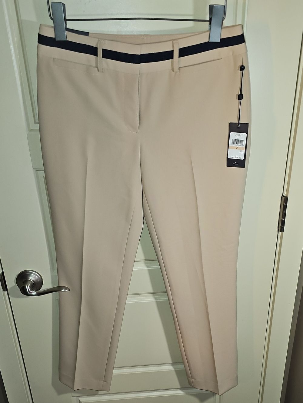 Tommy Hilfiger Beige Cropped Dress Pants with Navy Trim